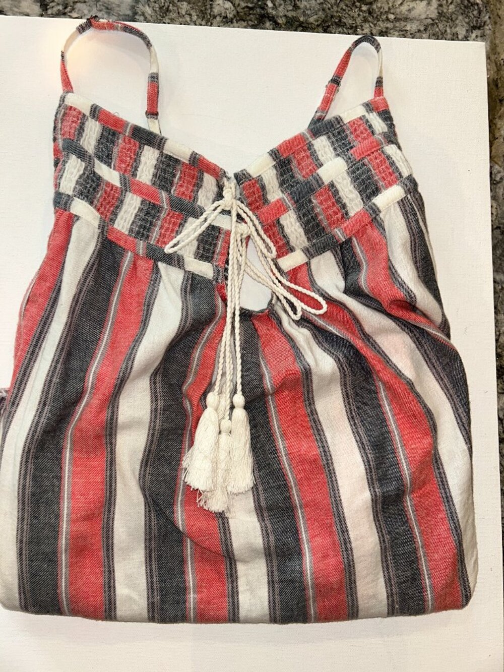 California Moonrise Striped Boho Tank Top Tassel Tie Back, Sz S/P